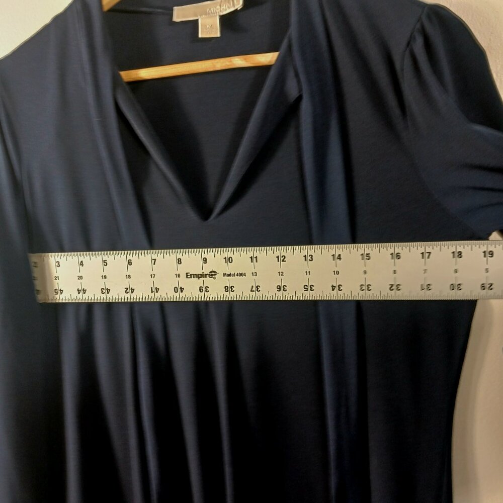 Michael Kors Lightweight Long Sleeve Navy Dress W/ Decorative Tie Neck, SZ Med. - Picture 4 of 16
